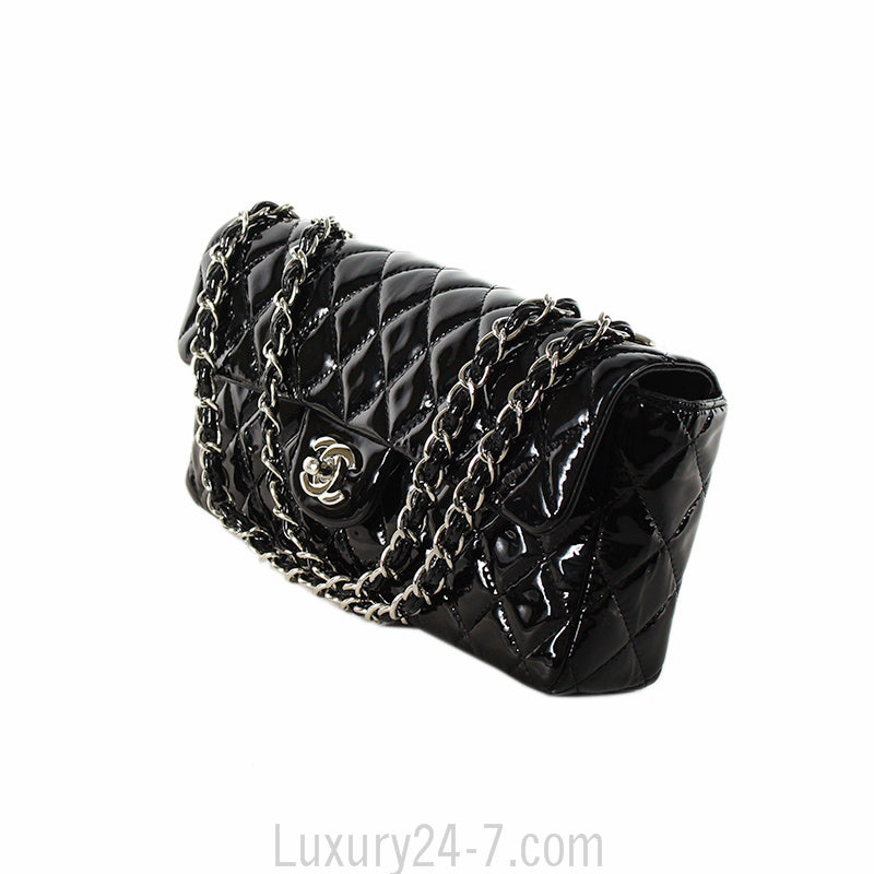 Chanel Black Patent Quilted East West Flap Bag