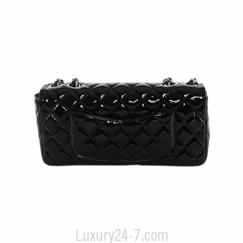 Chanel Black Patent Quilted East West Flap Bag