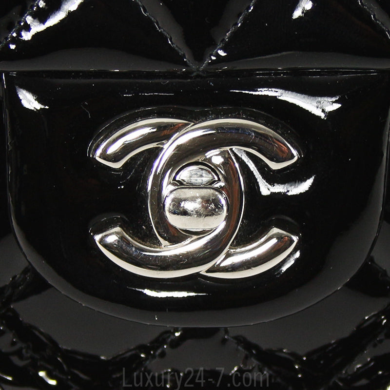 Chanel Black Patent Quilted East West Flap Bag