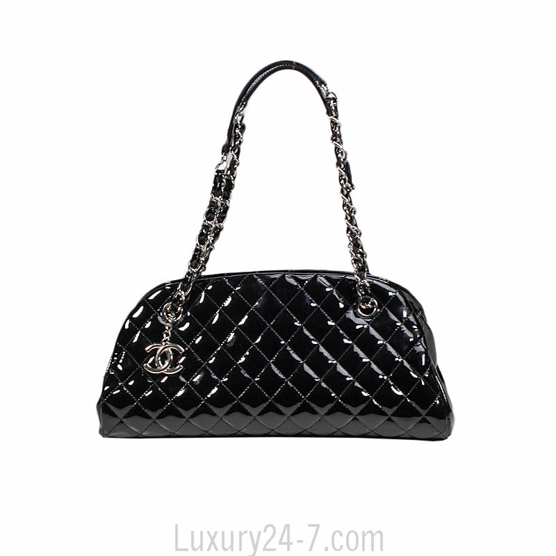 Chanel Black Patent Quilted Medium Just Mademoiselle Bag