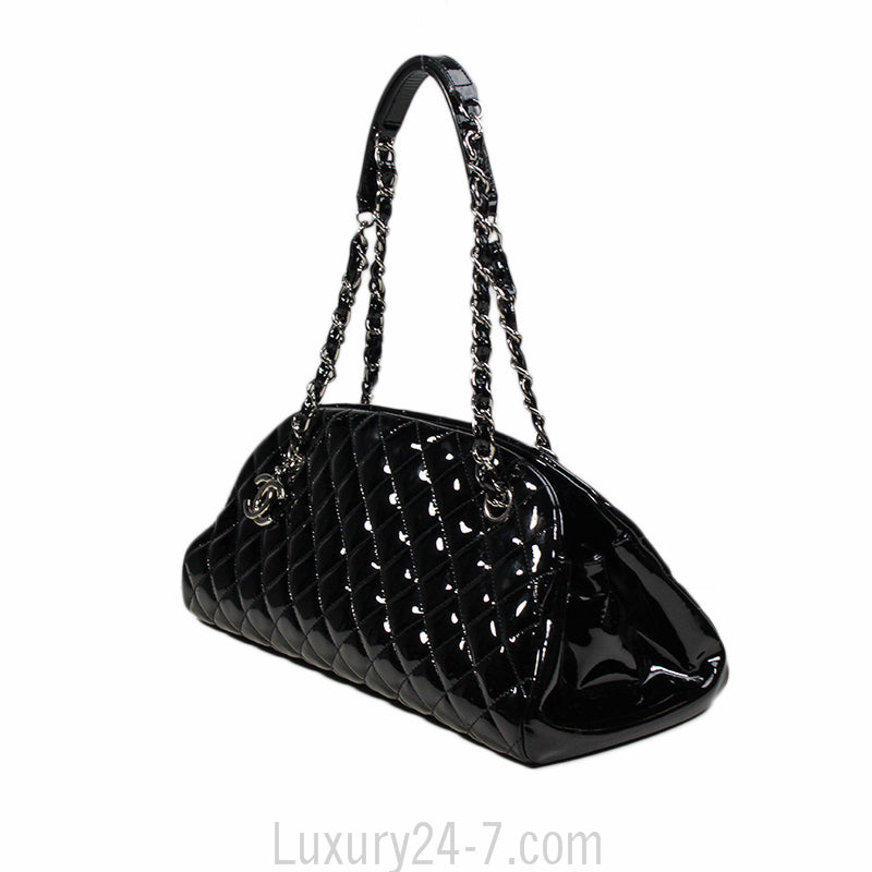 Chanel Black Patent Quilted Medium Just Mademoiselle Bag