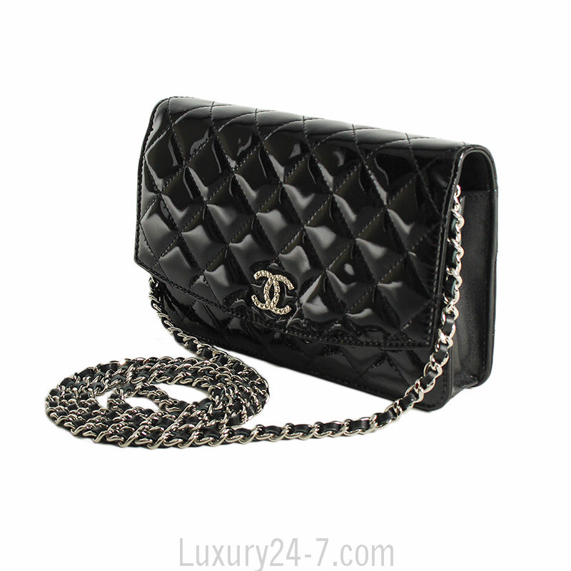 Chanel Black Patent Wallet on Chain WOC Shoulder Bag