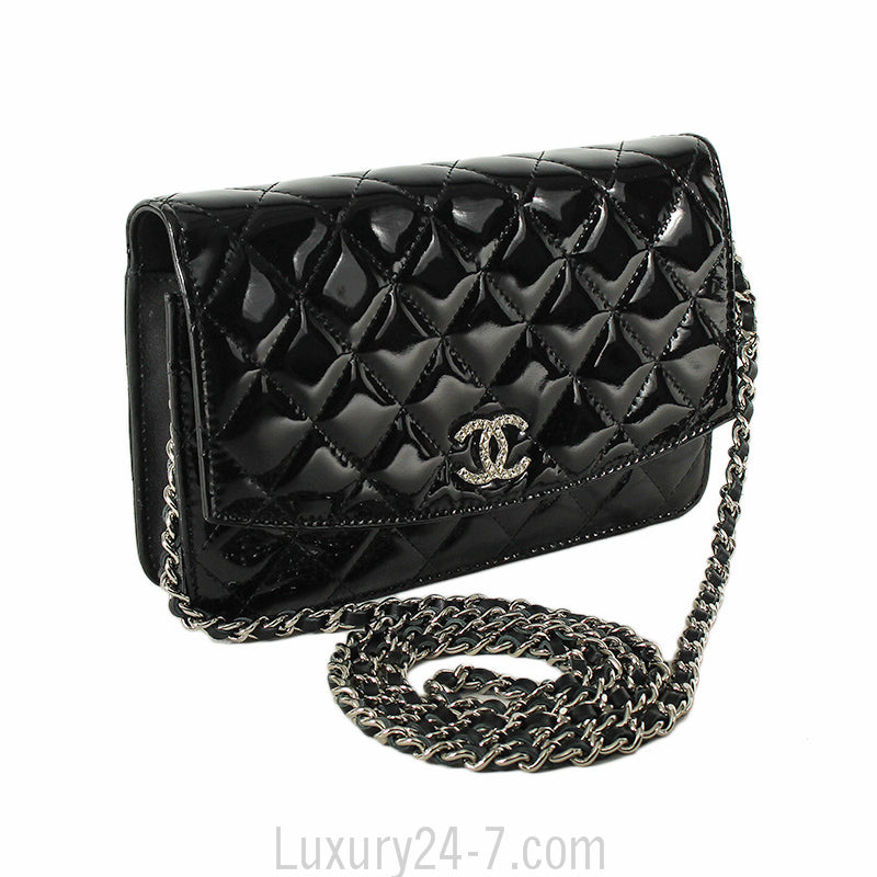 Chanel Black Patent Wallet on Chain WOC Shoulder Bag