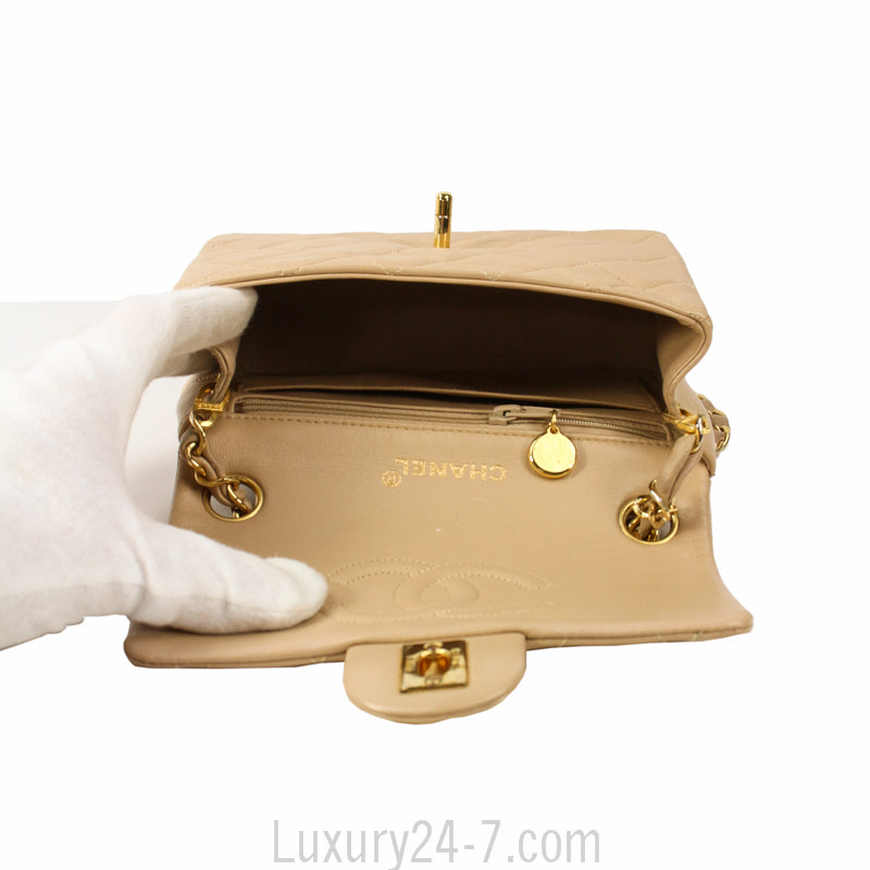 Chanel Vintage Beige Lambskin Mini Square Flap Bag