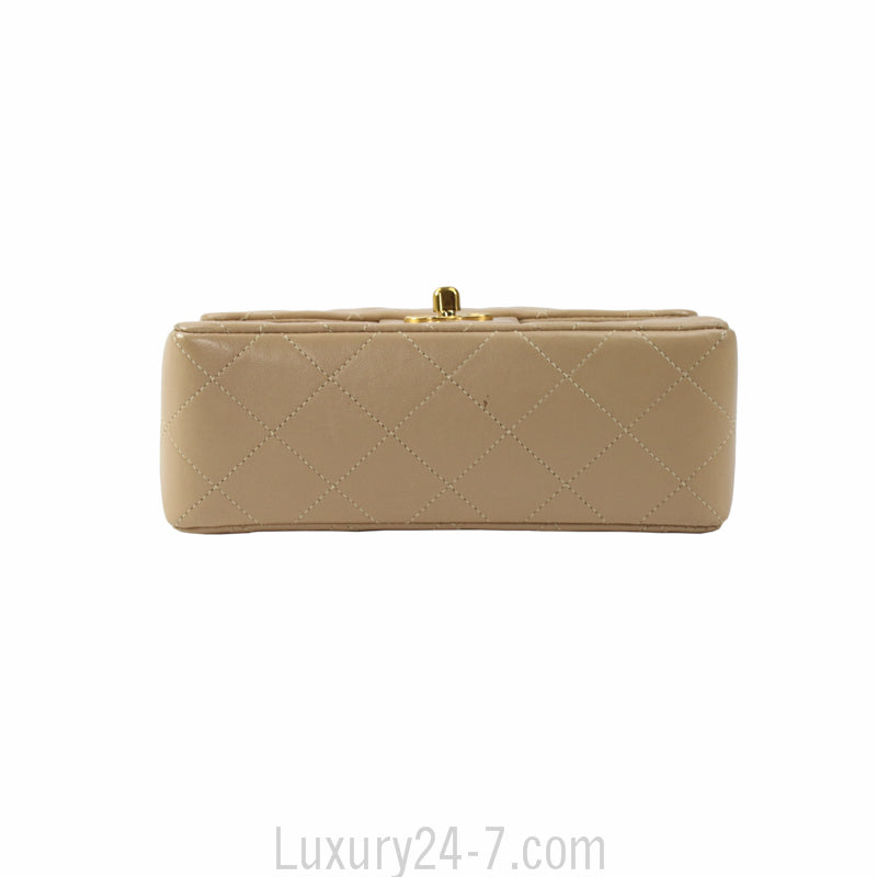 Chanel Vintage Beige Lambskin Mini Square Flap Bag