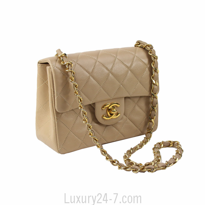 Chanel Vintage Beige Lambskin Mini Square Flap Bag