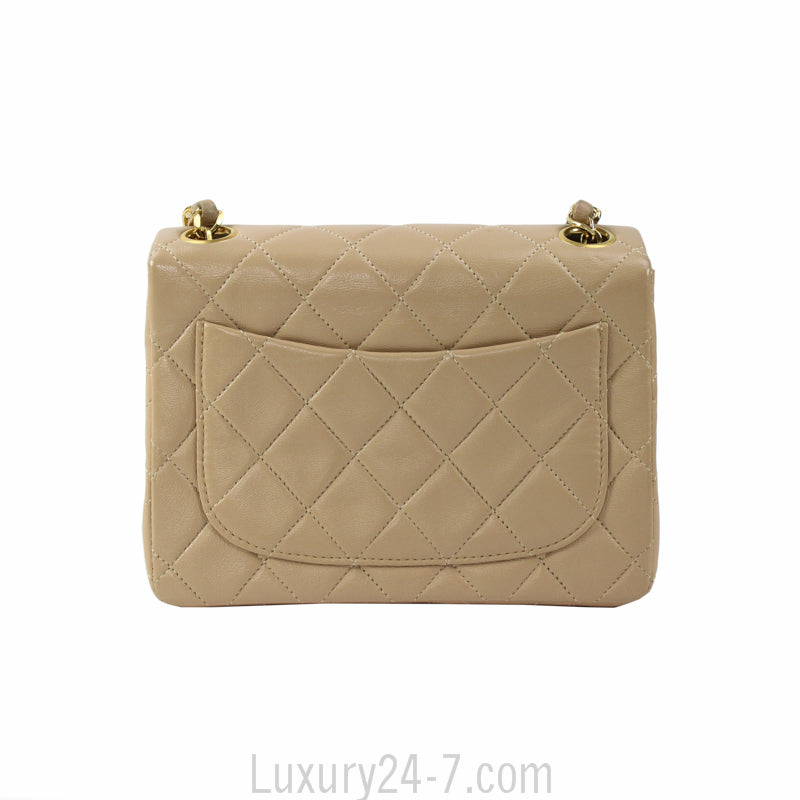Chanel Vintage Beige Lambskin Mini Square Flap Bag