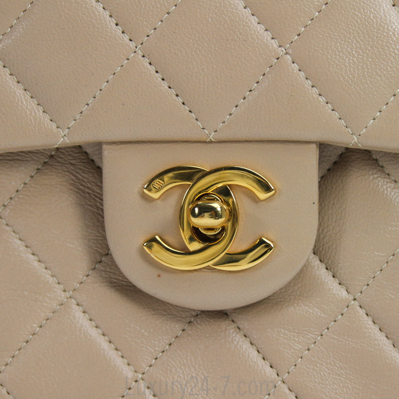 Chanel Vintage Beige Lambskin Mini Square Flap Bag