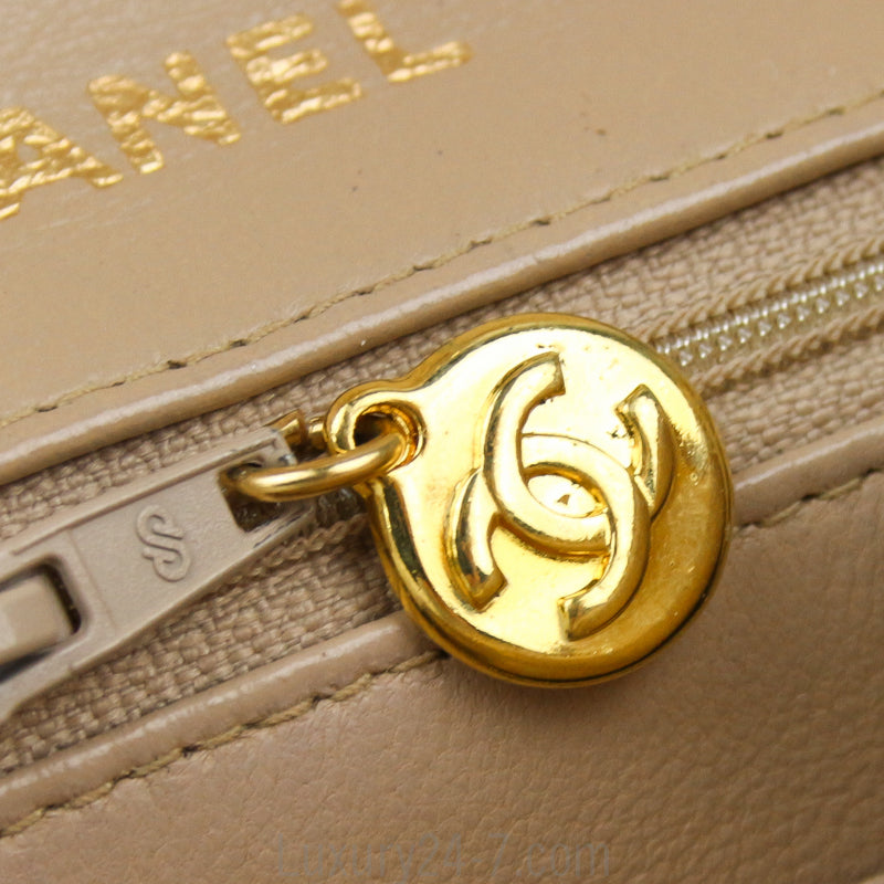 Chanel Vintage Beige Lambskin Mini Square Flap Bag