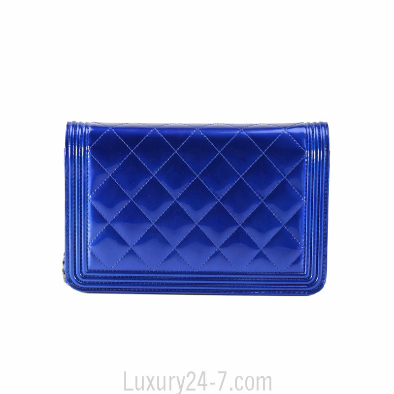 Chanel Metallic Blue Boy Wallet On Chain WOC Bag