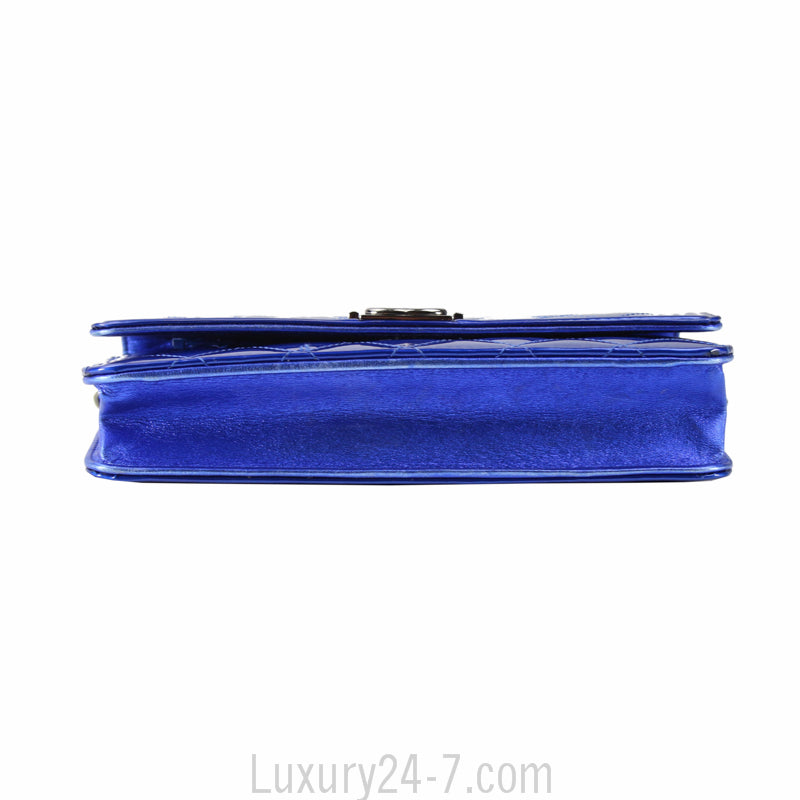 Chanel Metallic Blue Boy Wallet On Chain WOC Bag