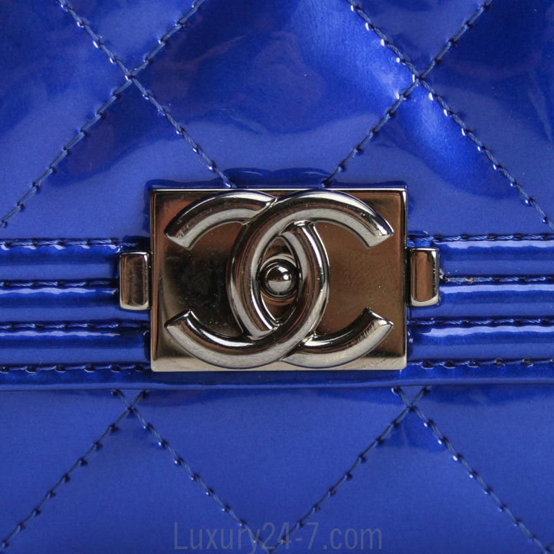 Chanel Metallic Blue Boy Wallet On Chain WOC Bag