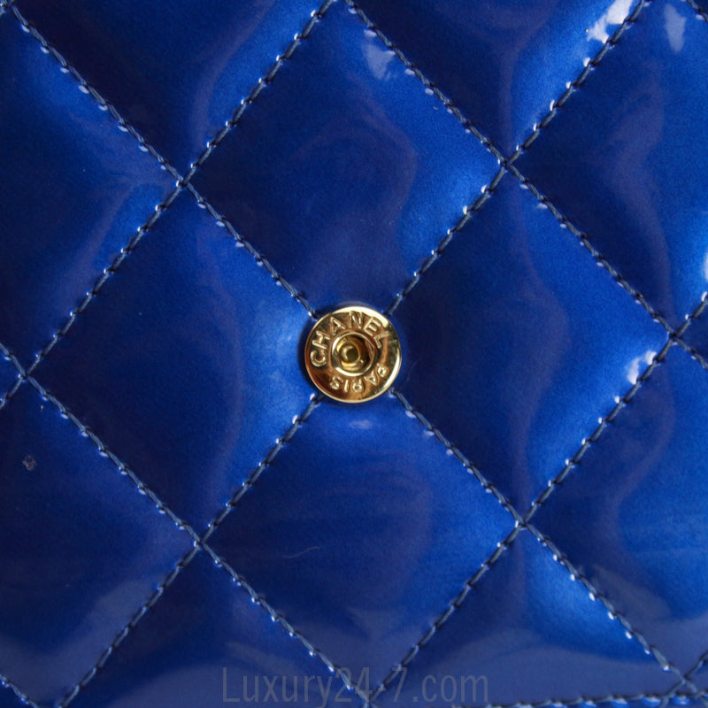Chanel Metallic Blue Boy Wallet On Chain WOC Bag