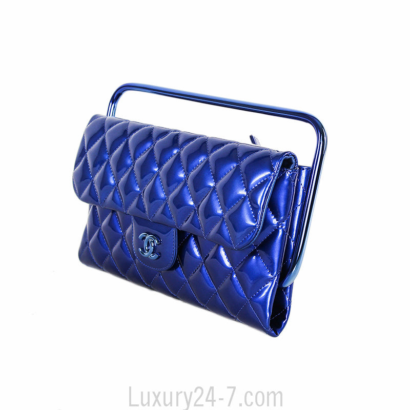 Chanel Blue Metallic Patent Clutch