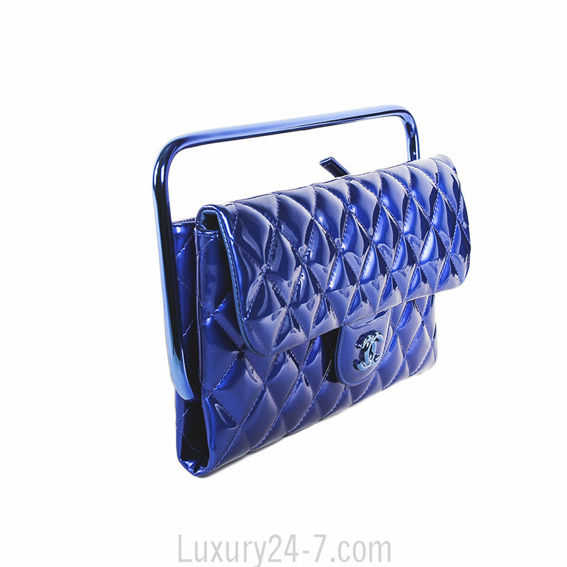 Chanel Blue Metallic Patent Clutch