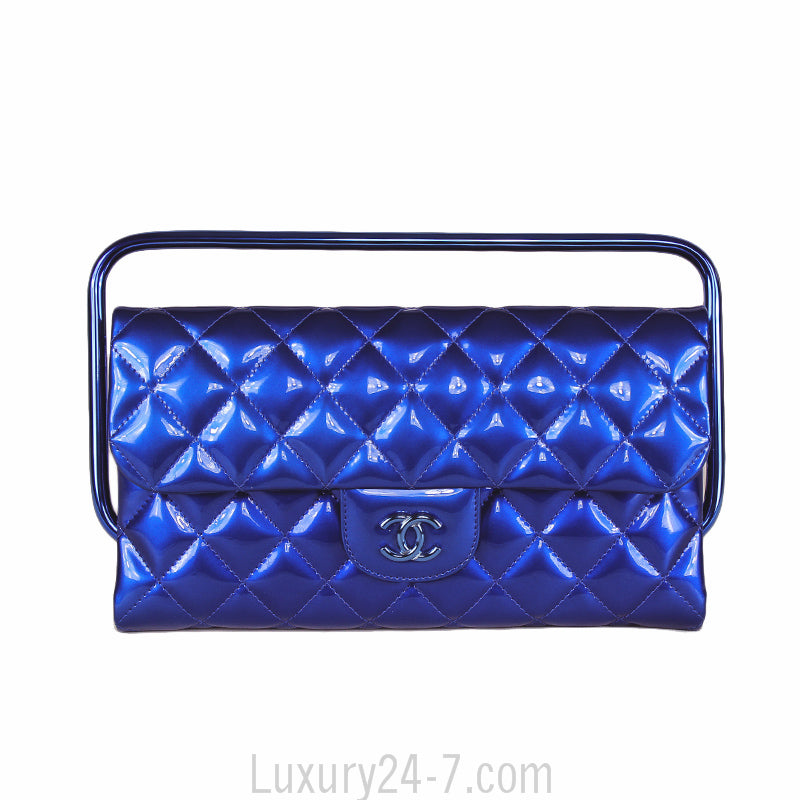 Chanel Blue Metallic Patent Clutch