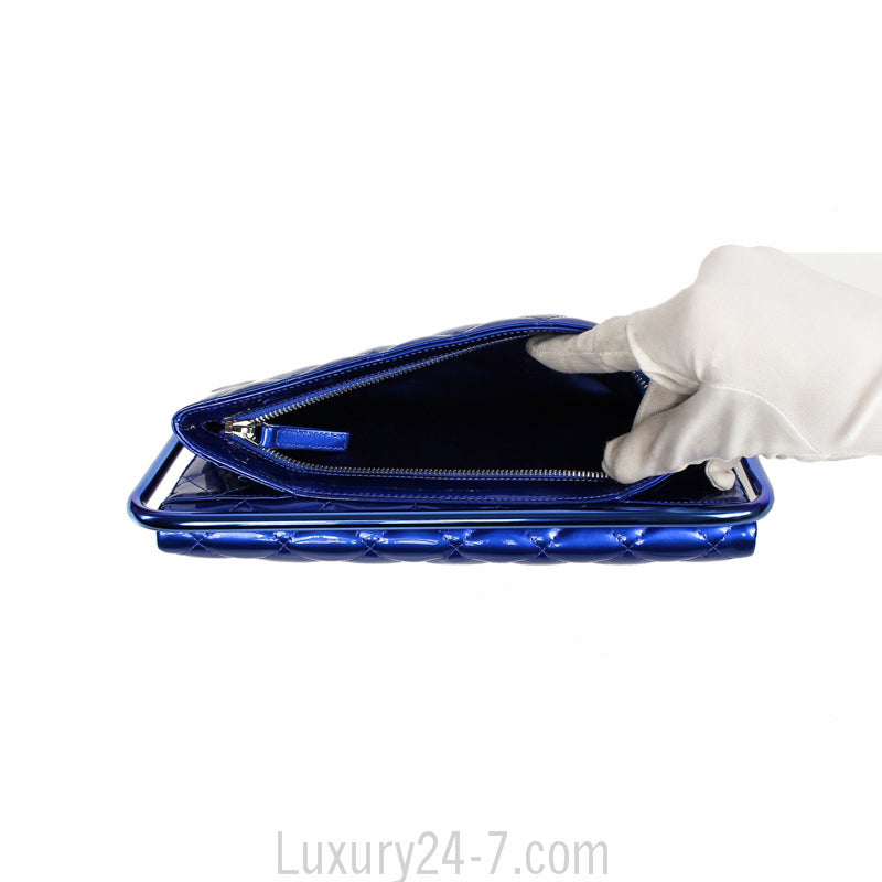 Chanel Blue Metallic Patent Clutch