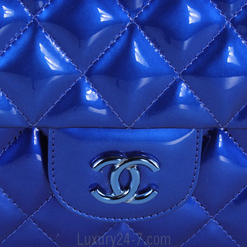 Chanel Blue Metallic Patent Clutch