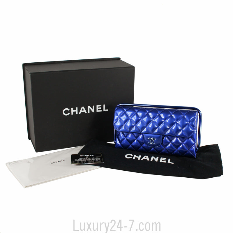 Chanel Blue Metallic Patent Clutch
