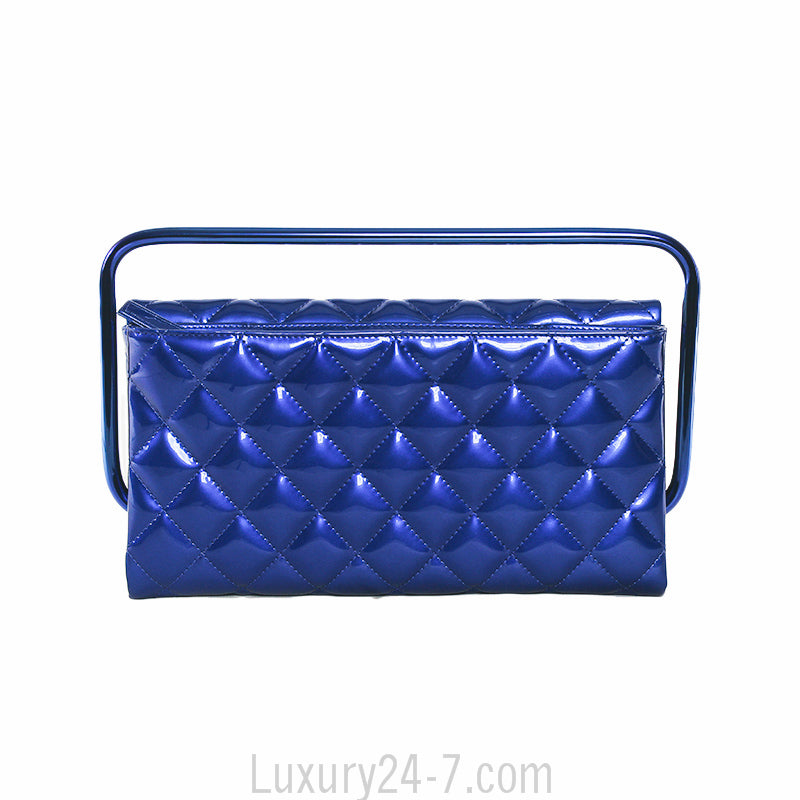 Chanel Blue Metallic Patent Clutch
