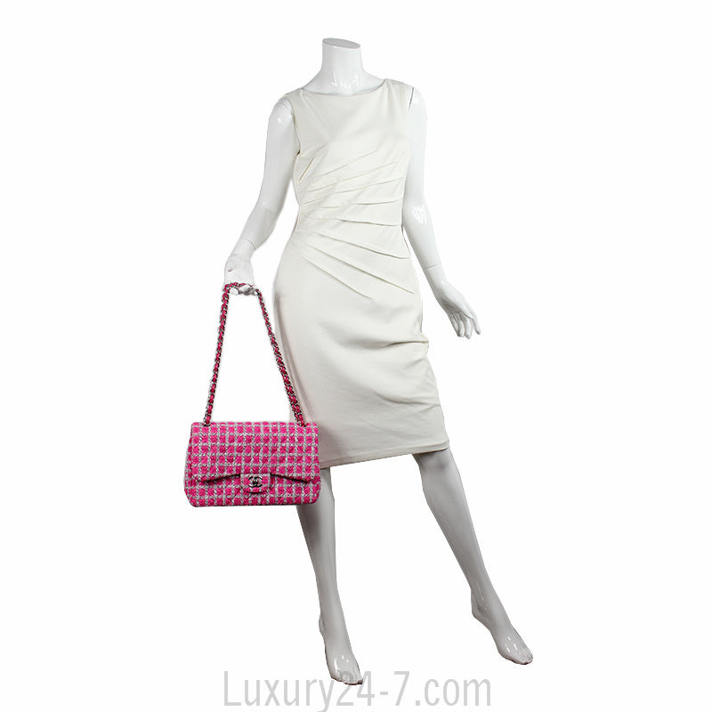 Chanel Hot Pink Tweed Jumbo Classic Flap Bag