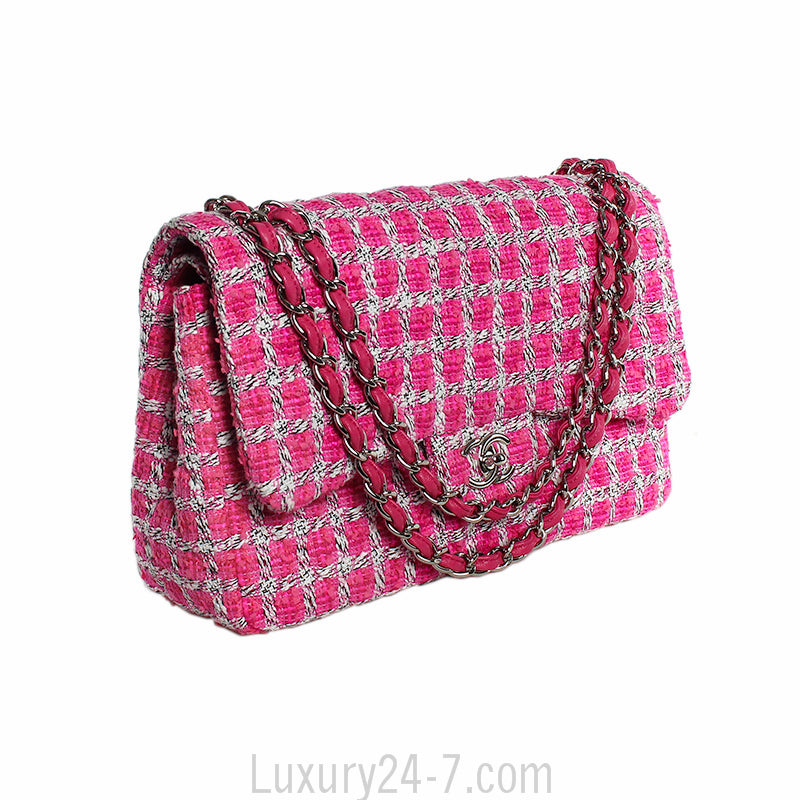 Chanel Hot Pink Tweed Jumbo Classic Flap Bag