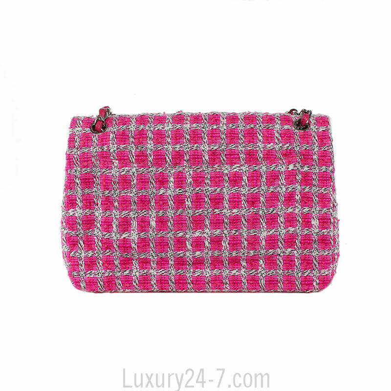Chanel Hot Pink Tweed Jumbo Classic Flap Bag