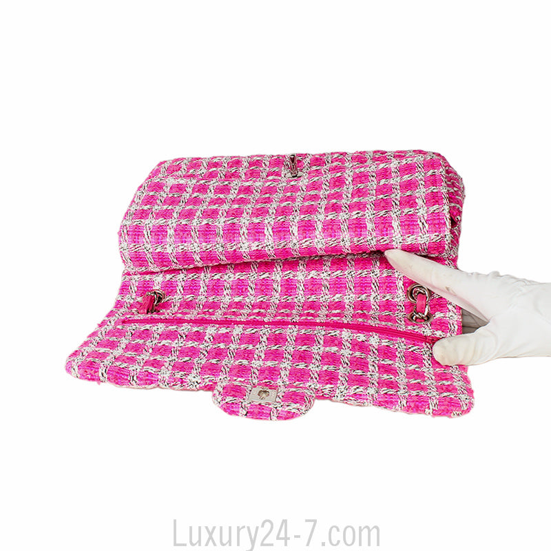 Chanel Hot Pink Tweed Jumbo Classic Flap Bag