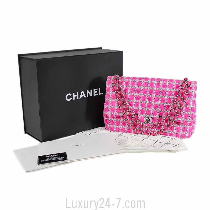 Chanel Hot Pink Tweed Jumbo Classic Flap Bag
