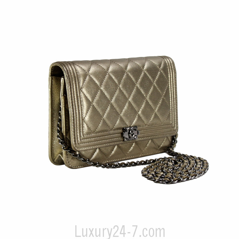 Chanel Metallic Bronze Boy Wallet On Chain WOC Bag