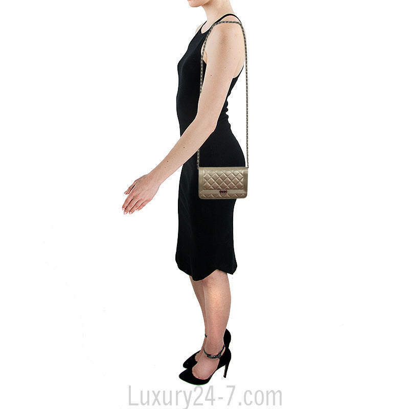 Chanel Metallic Bronze Boy Wallet On Chain WOC Bag