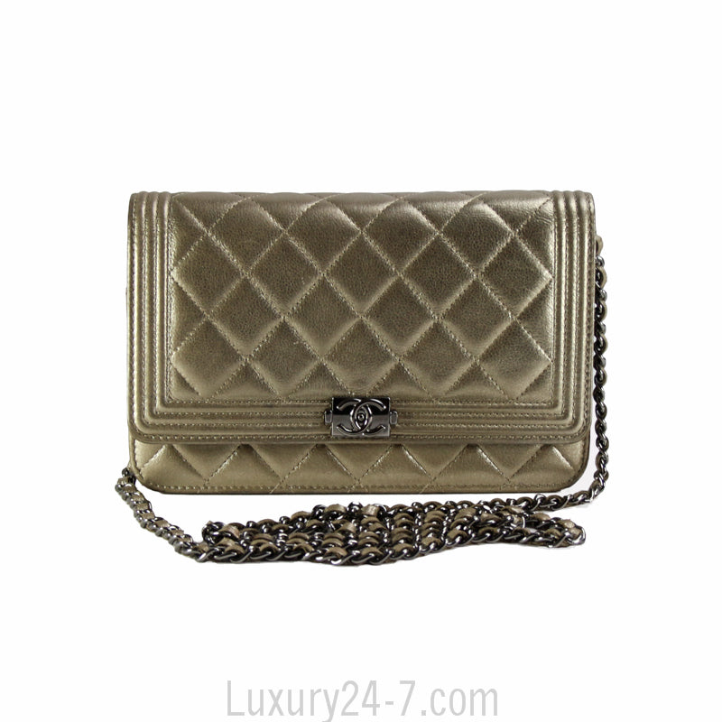 Chanel Metallic Bronze Boy Wallet On Chain WOC Bag
