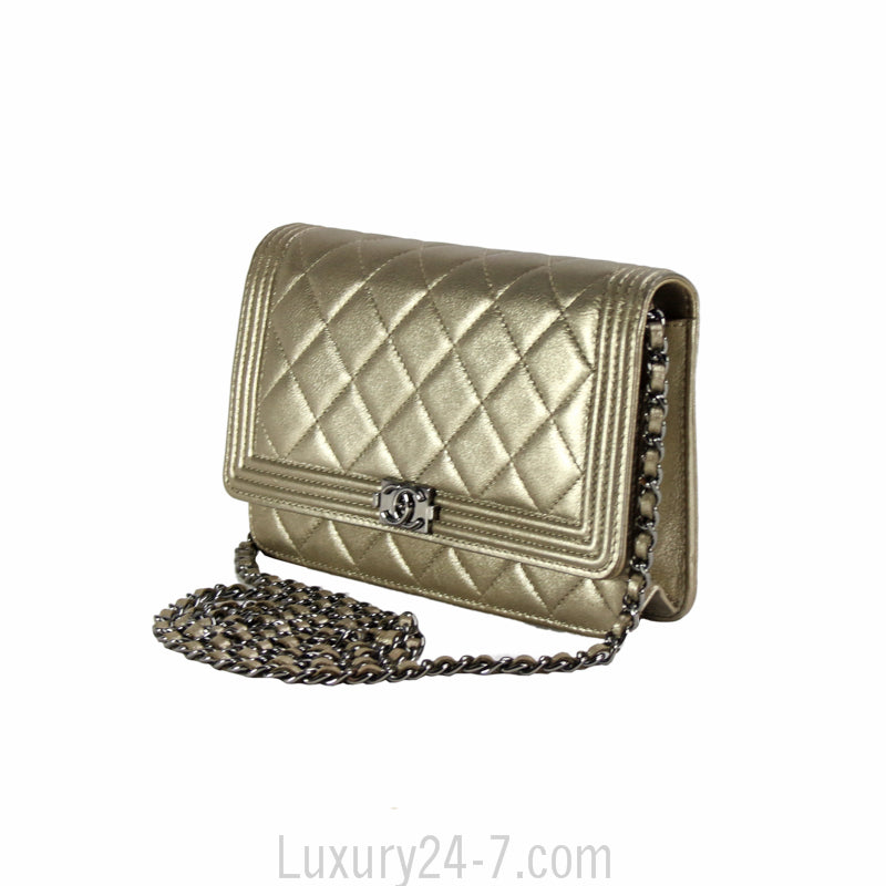 Chanel Metallic Bronze Boy Wallet On Chain WOC Bag