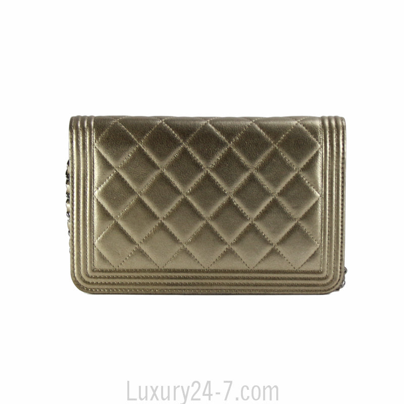 Chanel Metallic Bronze Boy Wallet On Chain WOC Bag