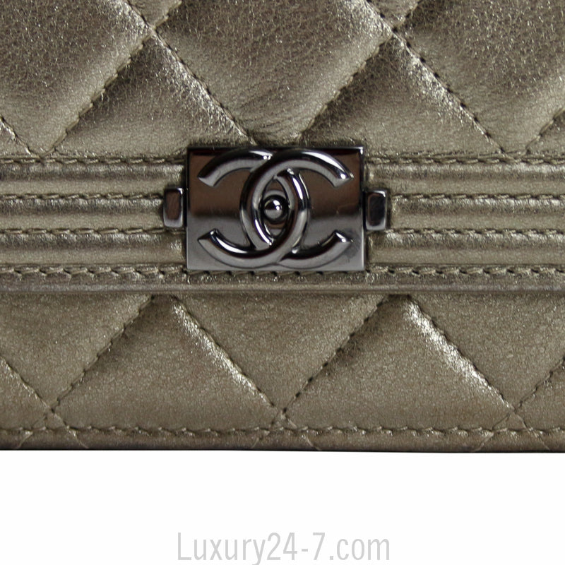 Chanel Metallic Bronze Boy Wallet On Chain WOC Bag