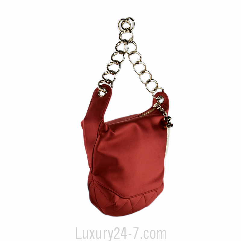 Chanel Red Satin Evening Bag