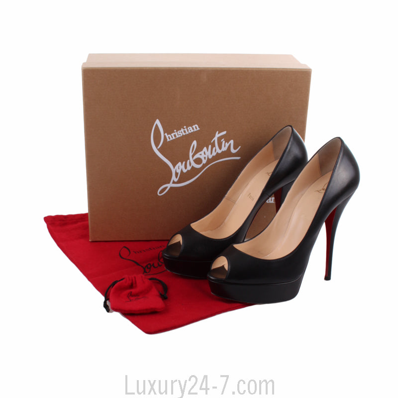 Christian Louboutin Black Leather Peep Toe 140 Pumps