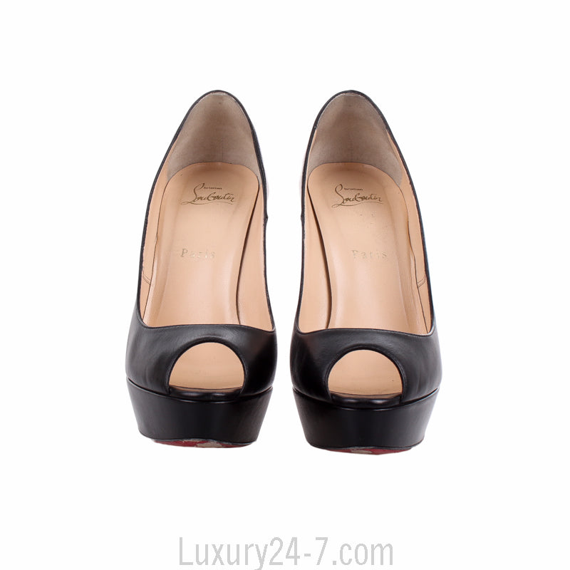 Christian Louboutin Black Leather Peep Toe 140 Pumps