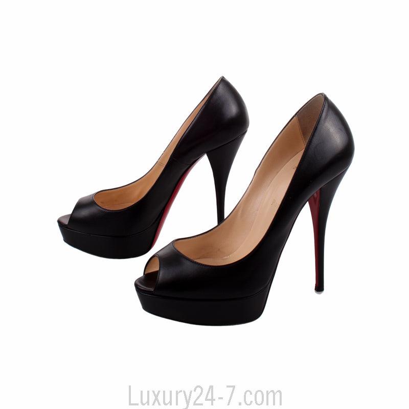 Christian Louboutin Black Leather Peep Toe 140 Pumps
