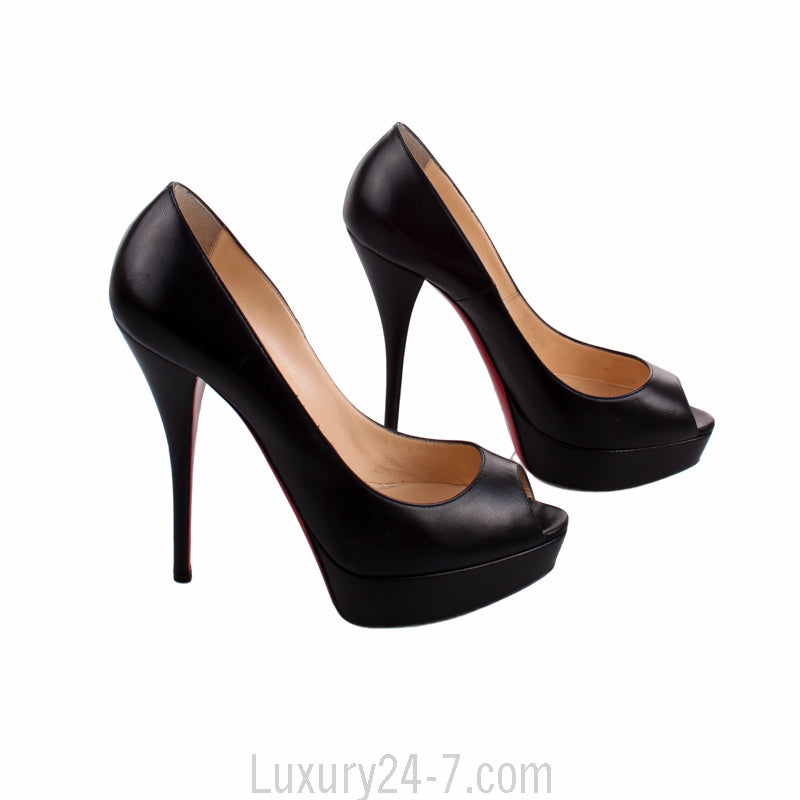 Christian Louboutin Black Leather Peep Toe 140 Pumps