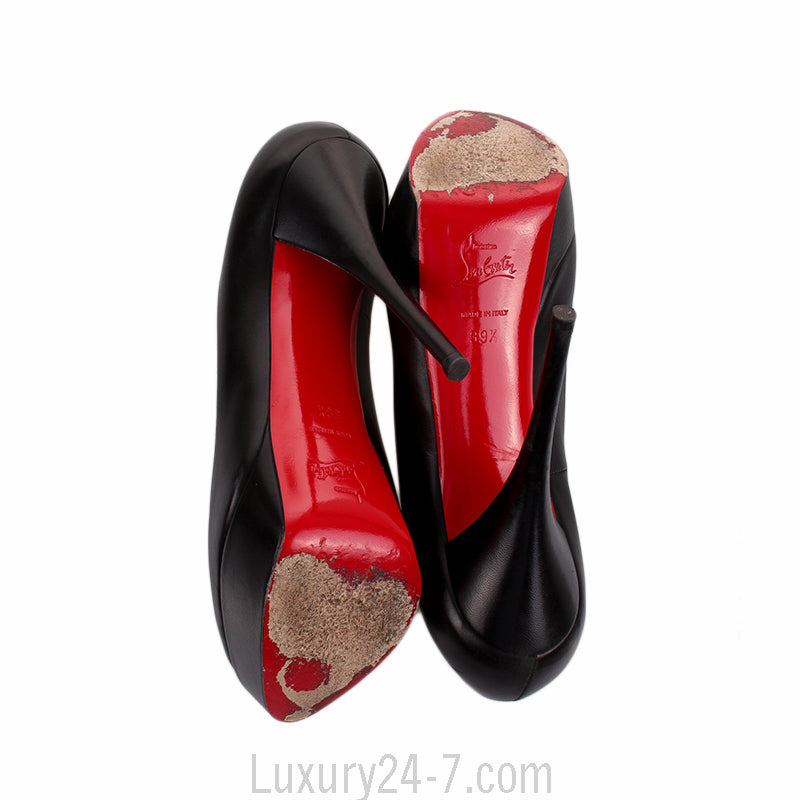 Christian Louboutin Black Leather Peep Toe 140 Pumps