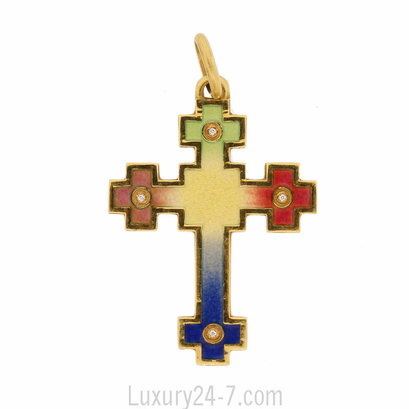 Masriera 18k Gold & Enamel Cross Pendant