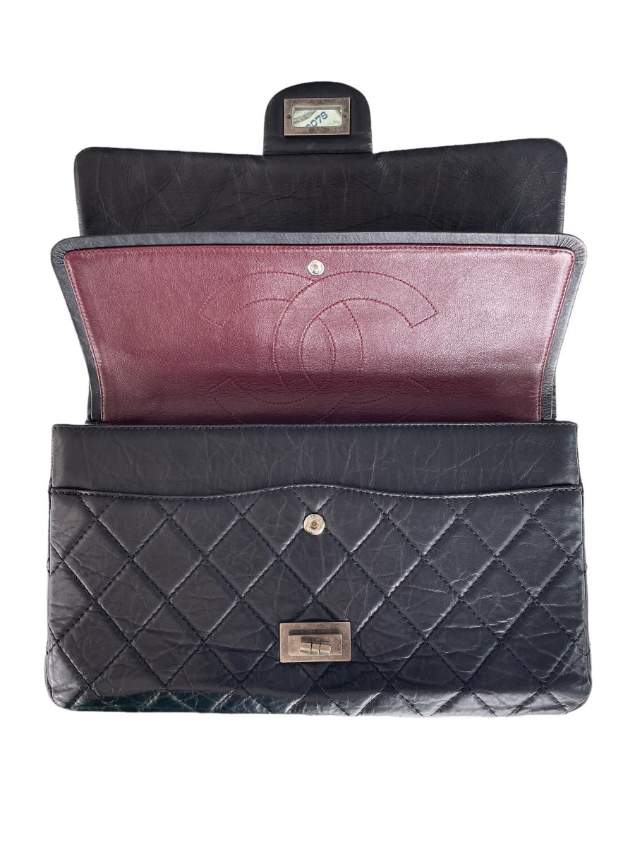 Chanel Black Aged Calfskin Quilted Double Flap 2.55 Reissue 227 Bag
