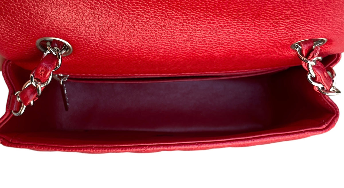 Chanel Red Quilted Caviar Leather Mini Rectangle Flap Bag