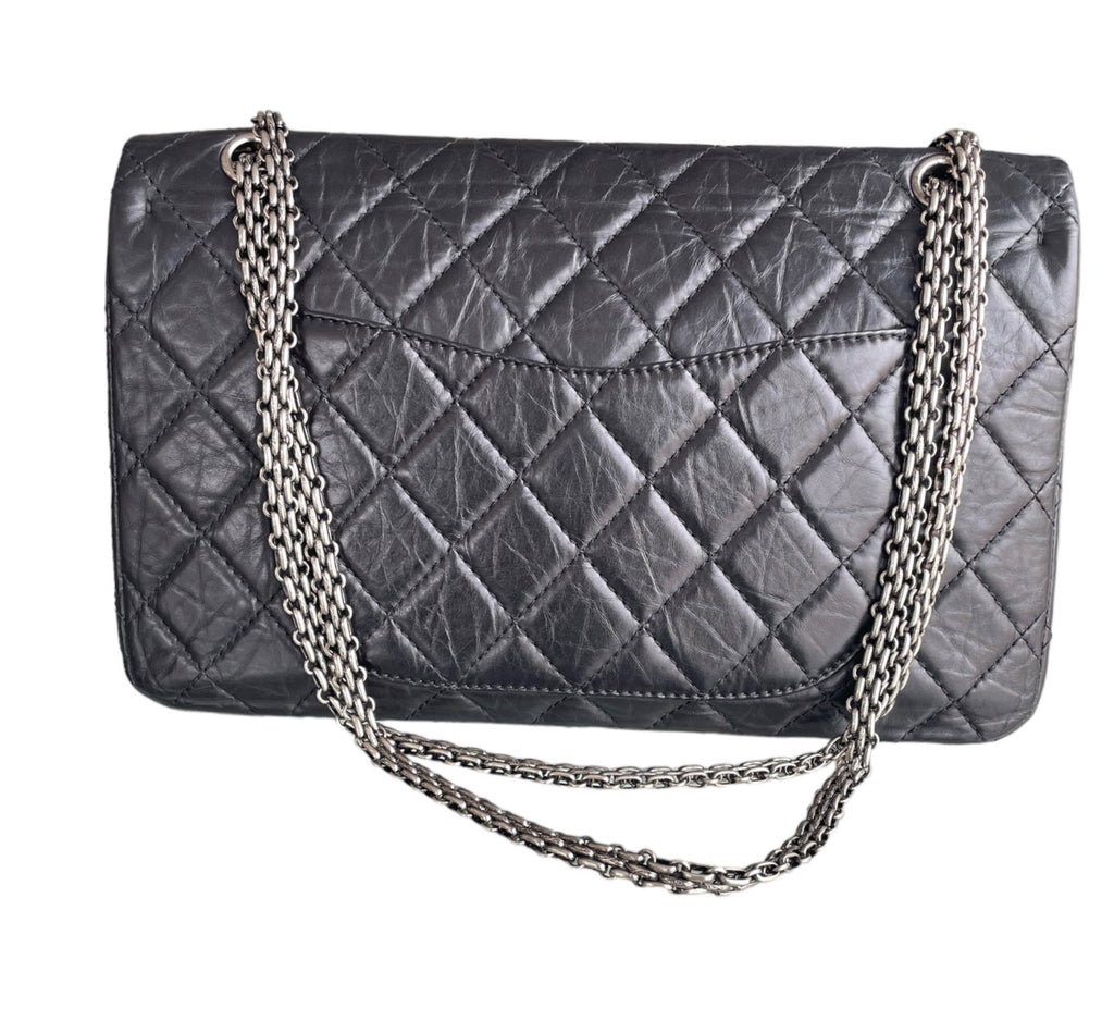 Chanel Black Aged Calfskin Quilted Double Flap 2.55 Reissue 227 Bag