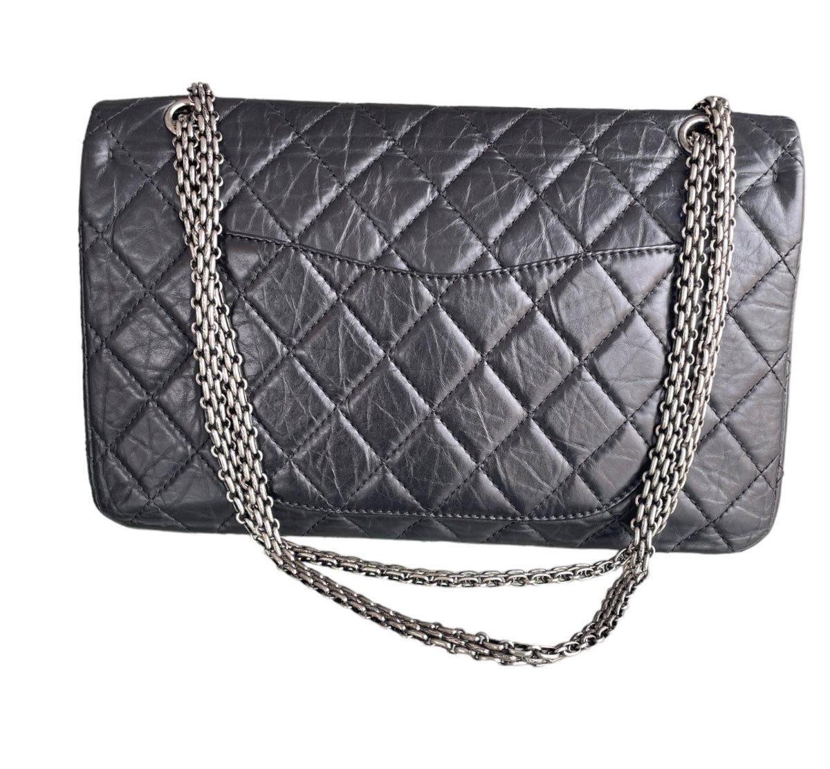 Chanel Black Aged Calfskin Quilted Double Flap 2.55 Reissue 227 Bag