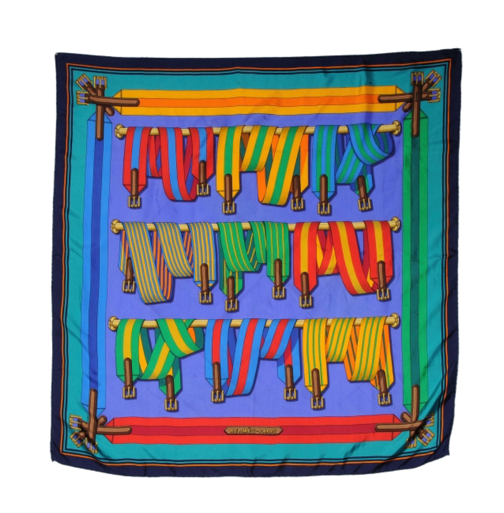 Hermes Blue Sangles Silk 90 Scarf