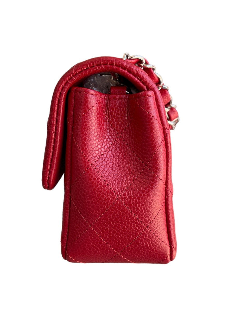 Chanel Red Quilted Caviar Leather Mini Rectangle Flap Bag