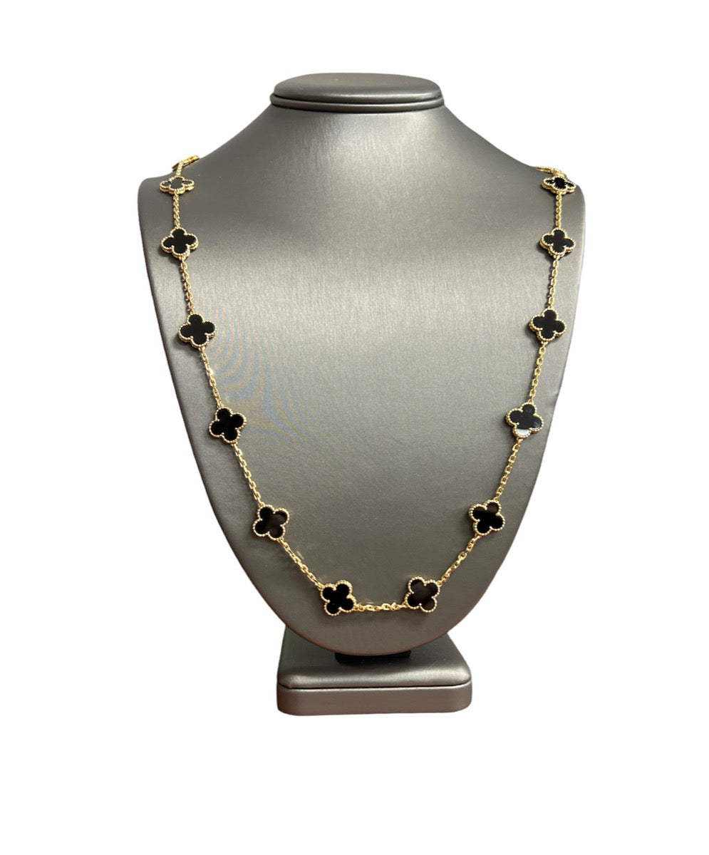 Van Cleef & Arpels Vintage Alhambra 18Kt Yellow Gold Onyx 20 Motif Necklace