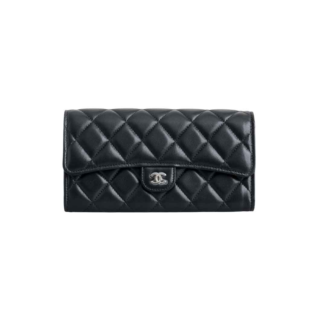 Chanel Black Caviar Quilted Large Gusset Flap Wallet